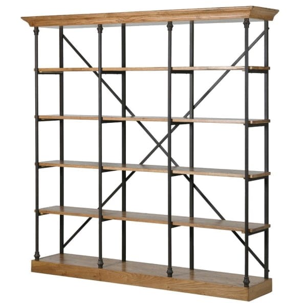 Finchley Oak and Iron Large Shelving Unit 213 cm Cross back