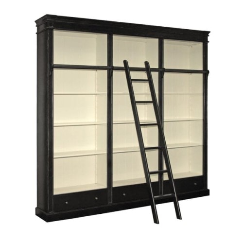Minor Black Large Library Bookcase with Ladder 246 x 240cm