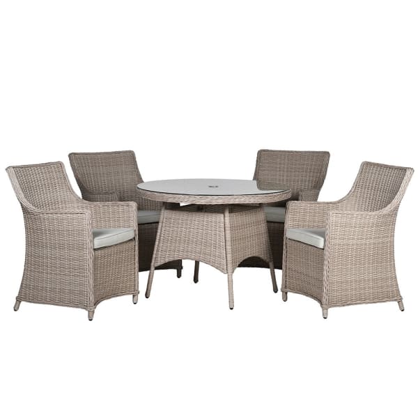Four-seater garden furniture set with beige rattan armchairs