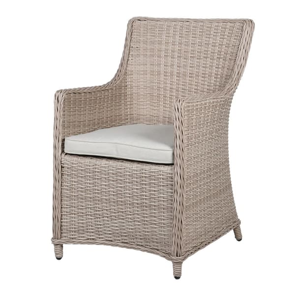 Rattan garden dining set for four with round glass-top table