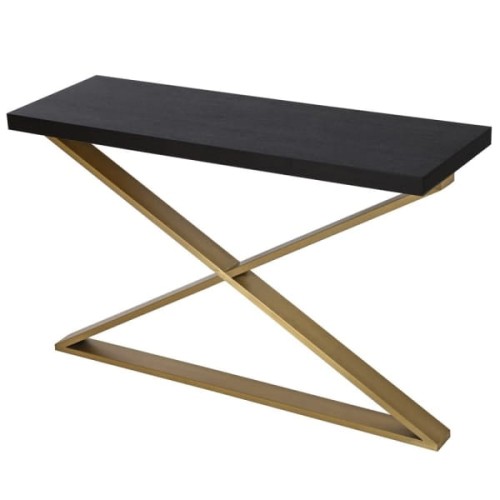 Simple Black X Console Table 120 cm with Black Top and Gold Stainless Steel Frame