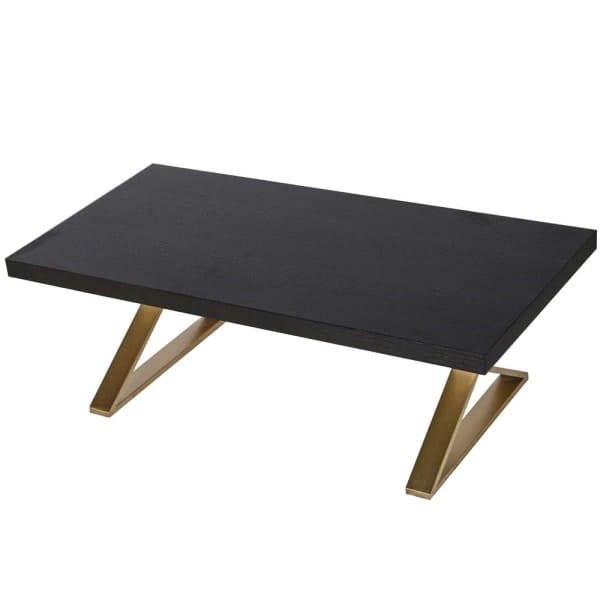 Simple Black X Coffee Table – Black Top with Gold Steel Base