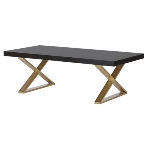Simple Black X Coffee Table – Black Top with Gold Steel Base