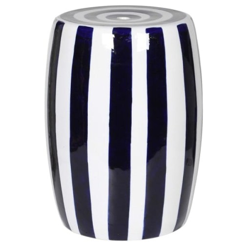 Bremner Blue Ceramic Stool 45 cm – Blue and White Ceramic Side Table