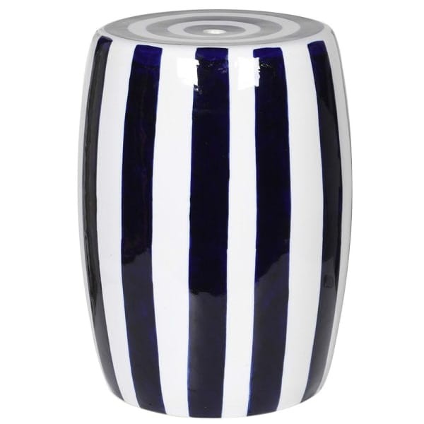 Bremner Blue Ceramic Stool 45 cm – Blue and White Ceramic Side Table