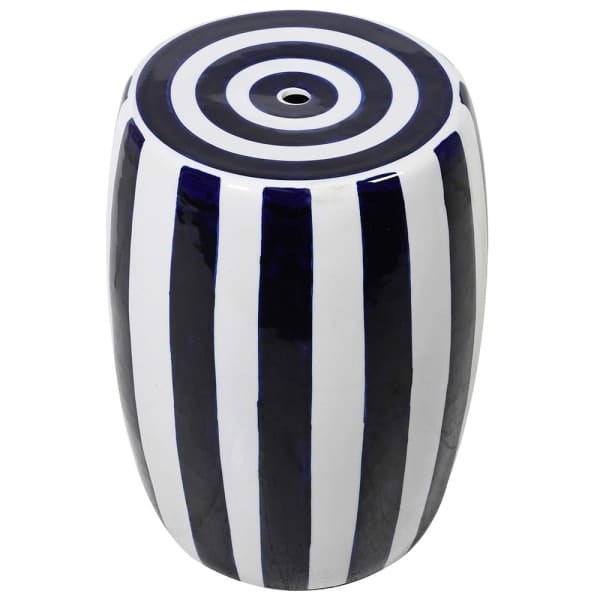 Bremner Blue Ceramic Stool 45 cm – Blue and White Ceramic Side Table