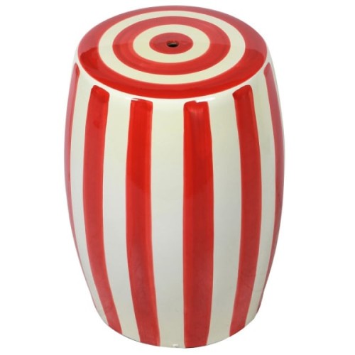 Bremner Red Ceramic Stool 45 cm – Red and White Ceramic Side Table