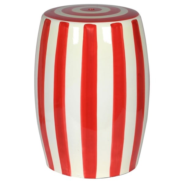 Bremner Red Ceramic Stool 45 cm – Red and White Ceramic Side Table