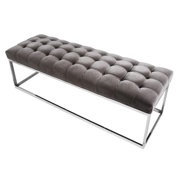 Grey Velvet Upholstered Bench 151 cm with Stainless Steel Legs