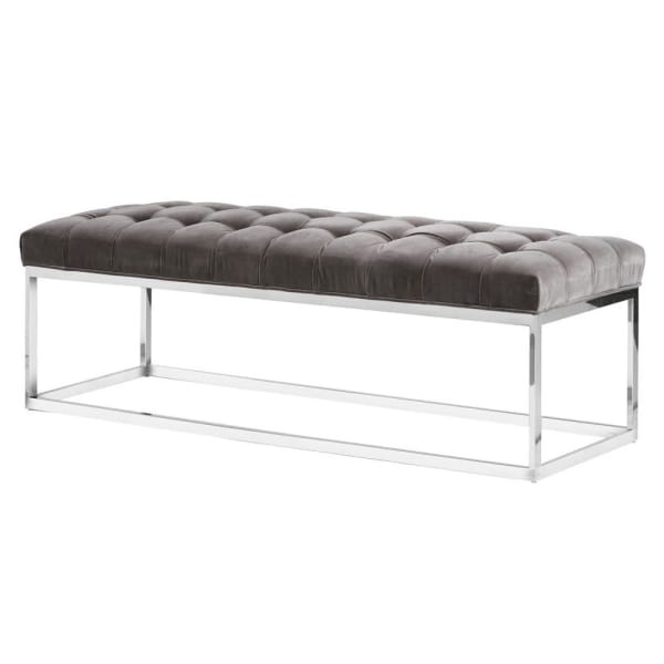 Grey Velvet Upholstered Bench 151 cm with Stainless Steel Legs