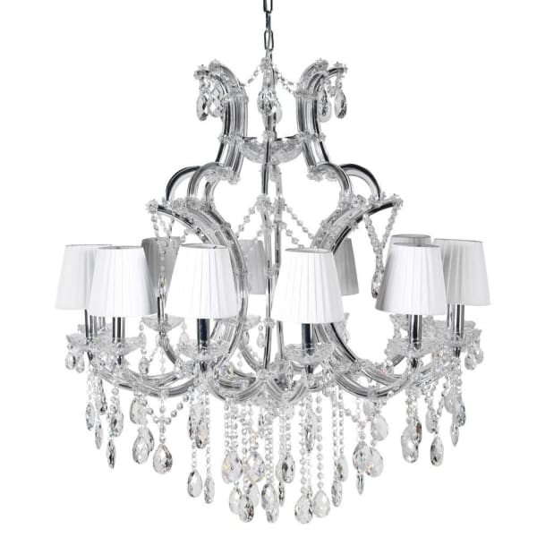 Crystal White Chandelier  90 cm white shades