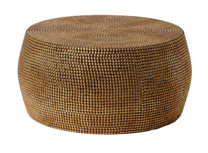 Luxury Gold Round Coffee Table – 85 cm Brass-Beaded Designer Table