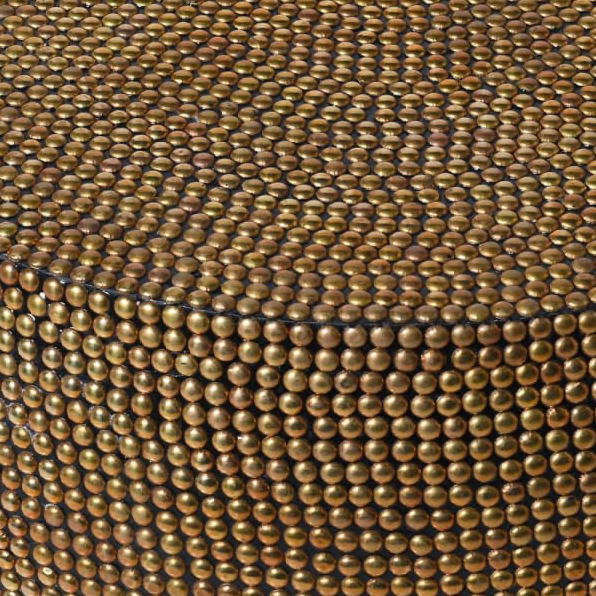 Luxury Gold Round Coffee Table – 85 cm Brass-Beaded Designer Table