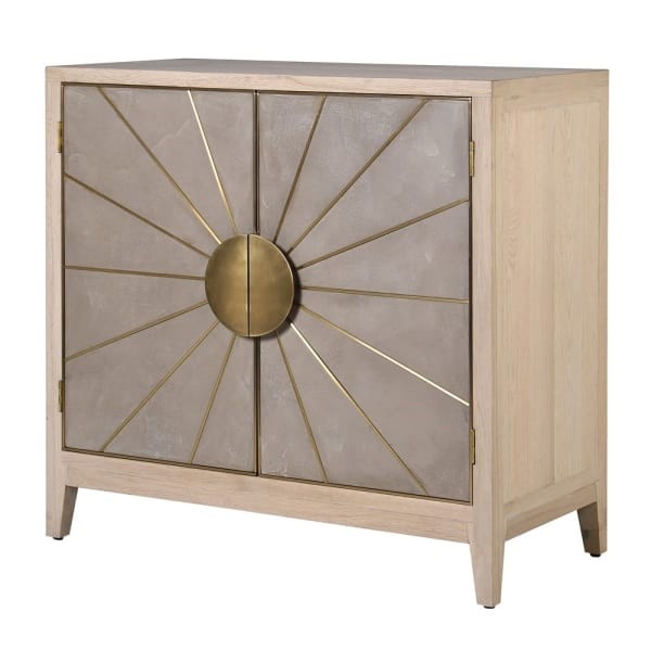 Eaton two-door sideboard 102cm with grey concrete doors and gold sunburst detailing