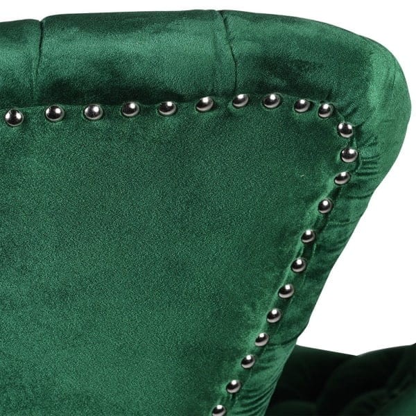 Emerald green accent chair with high wingback-style backrest