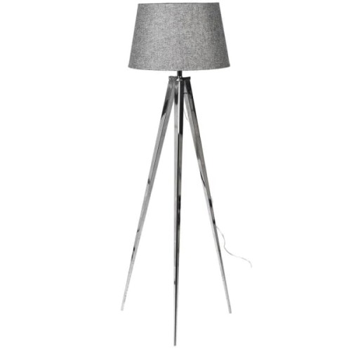 Nickel Tripod Lamp With Grey Shade and silver base
