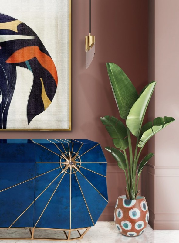 Bamboo ceiling lamp single gold brass with glass shade from Creativemary