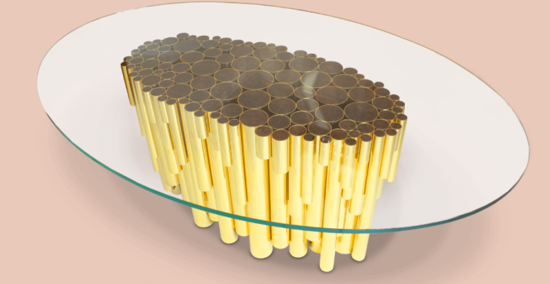 Wanderlust oval table from Malabar 200x130 cm brass glass top