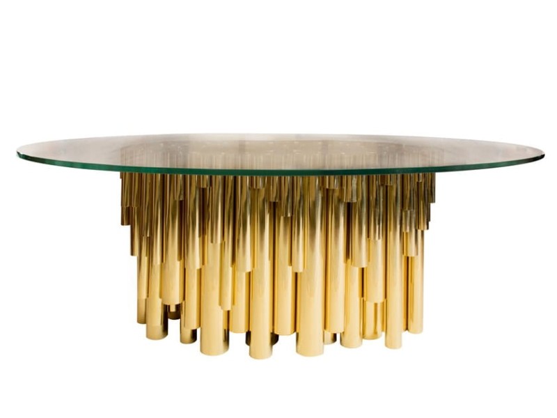 Wanderlust oval table from Malabar 200x130 cm brass glass top