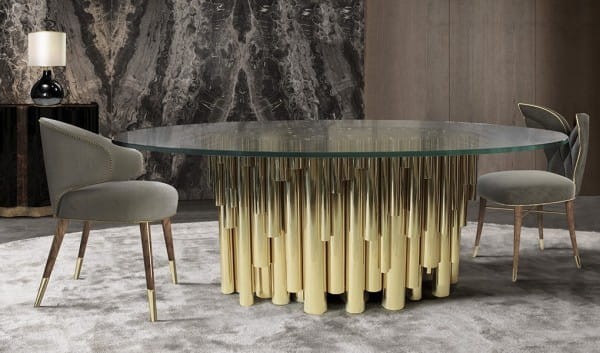 Wanderlust oval table from Malabar 200x130 cm brass glass top