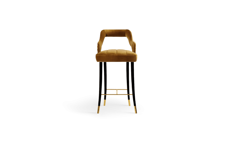 Kelly high bar chair beech brass details cotton velvet