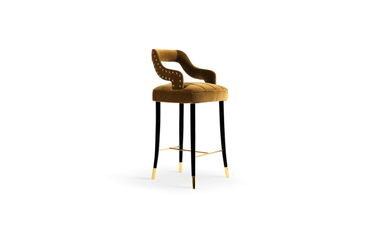 Kelly high bar chair beech brass details cotton velvet