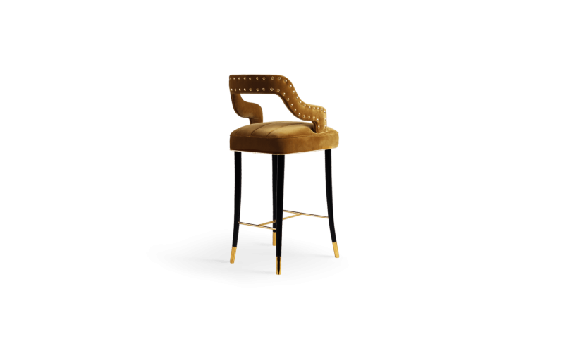 Kelly high bar chair beech brass details cotton velvet