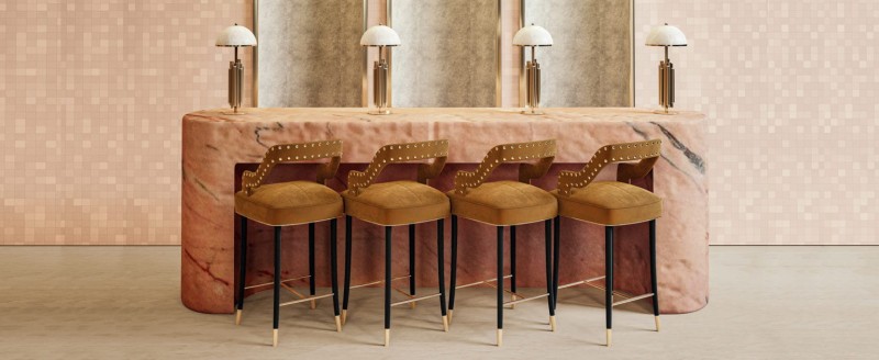 Kelly high bar chair beech brass details cotton velvet