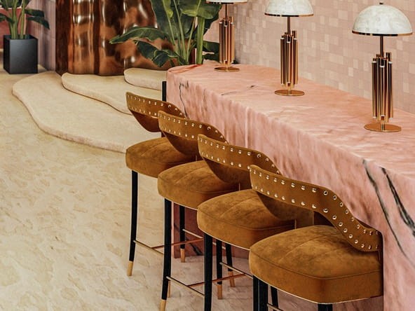 Kelly high bar chair beech brass details cotton velvet