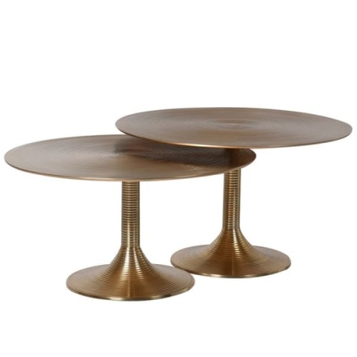 Ayrton Gold Side Tables – Set of 2 Round Aluminium Tables in Brass Finish