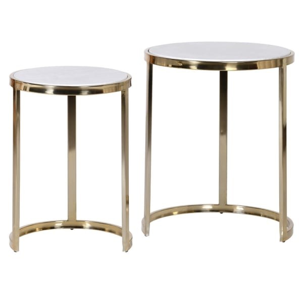 White marble side tables with gold frames