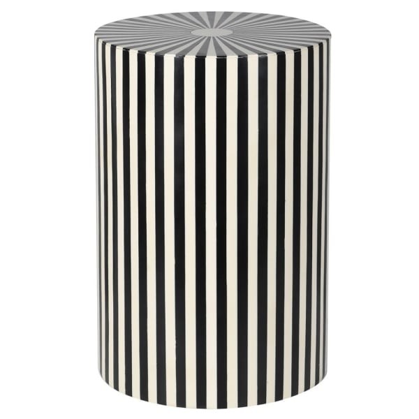 Kinnerton Side Table 46 cm round white and black stripes bone inlay mango wood