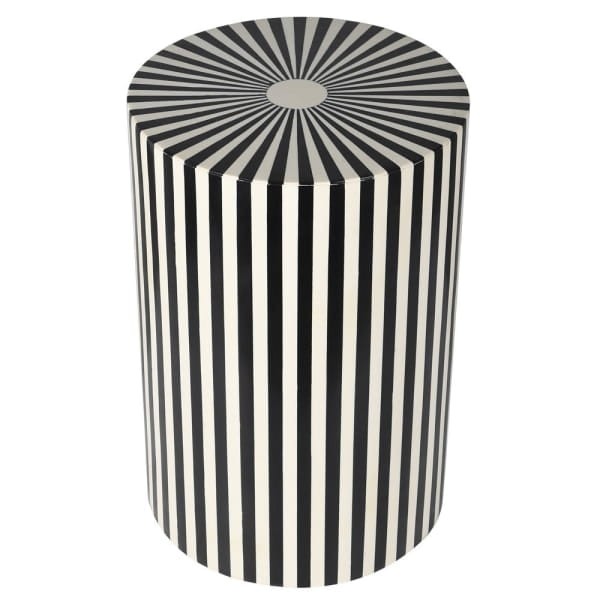 Kinnerton Side Table 46 cm round white and black stripes bone inlay mango wood