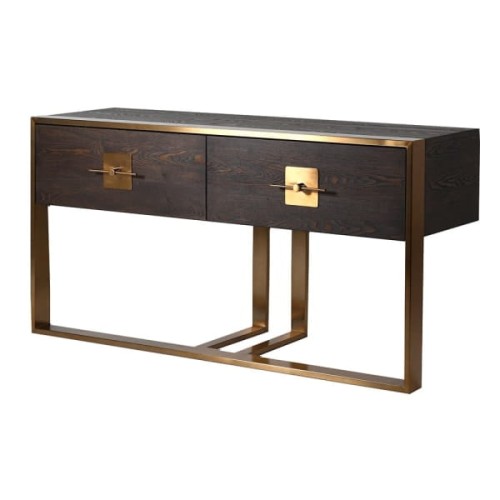 Brompton Gold Console Table 149x76 cm ash veneer stainless steel base two drawer bronze and gold