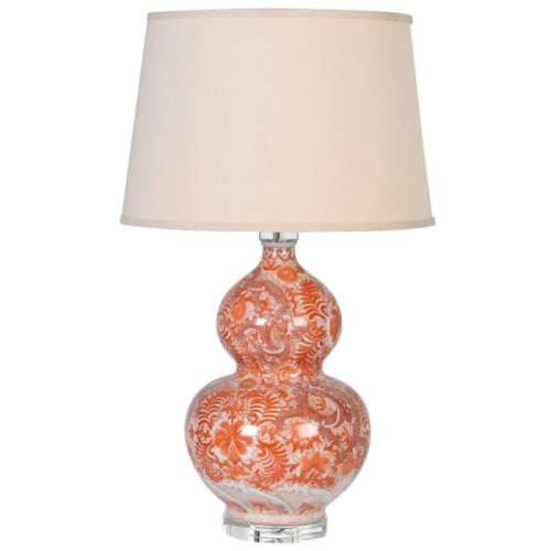 Orange Porcelain Table Lamp 77 cm with Light Cotton Shade