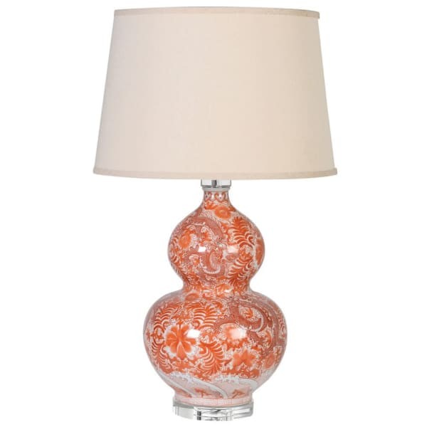 Orange porcelain table lamp 77 cm with light cotton shade