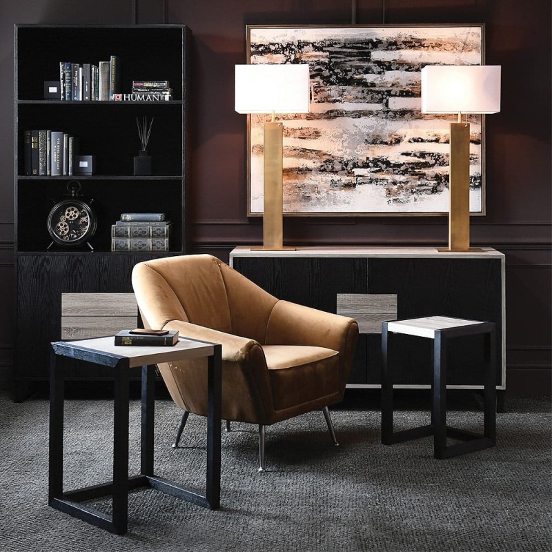 Large gold table lamp with aged brass iron base