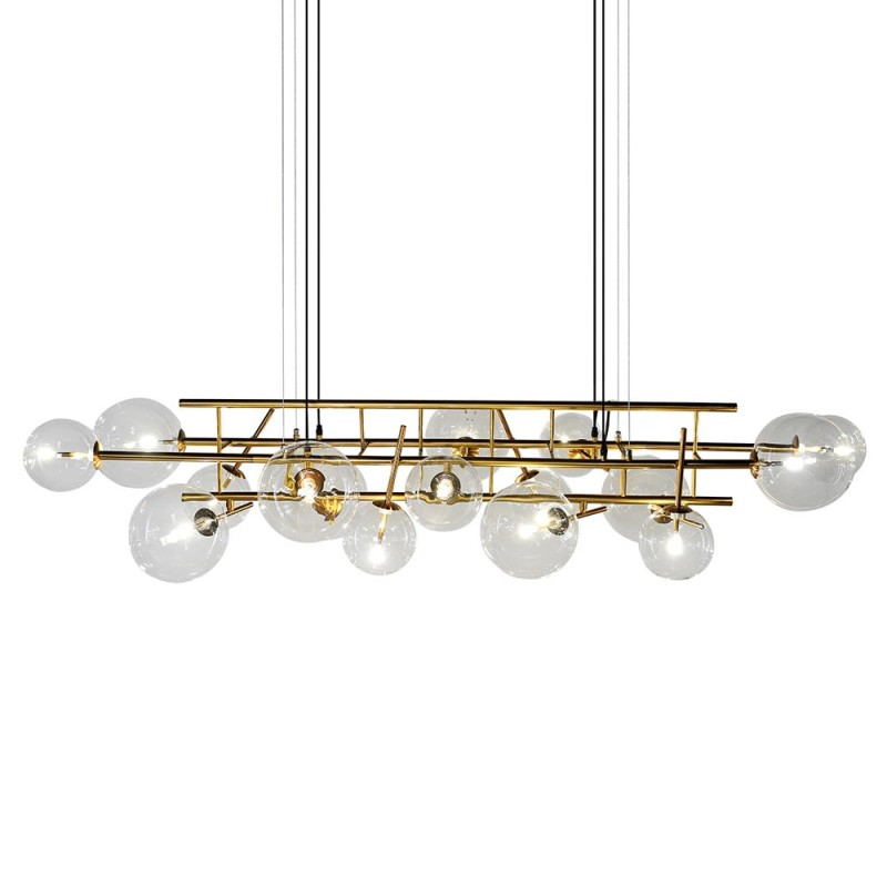 Bubble Gold Chandelier with 16 Glass Shades and Gold Iron Frame