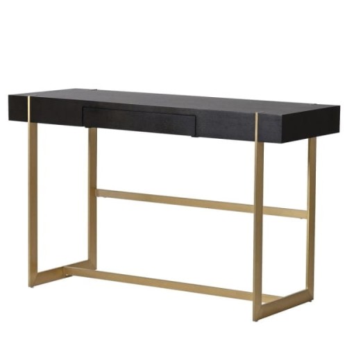 Simple Black 120x75 cm drawer desk / console table black top gold stainless steel frame drawer