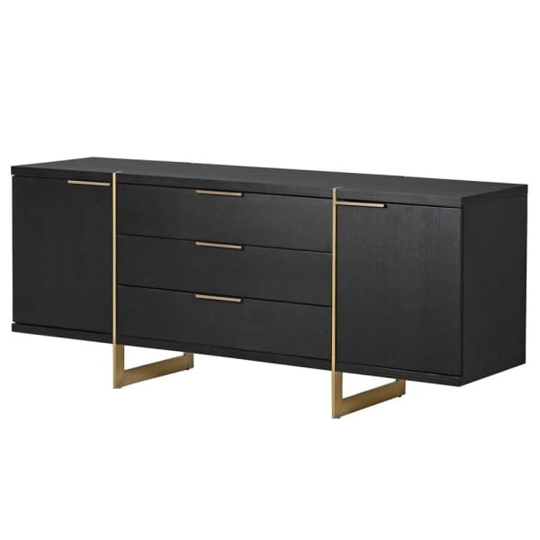 Large dark brown sideboard with gold frame in a living room
