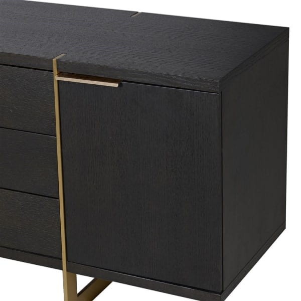 Large dark brown sideboard with gold frame in a living room