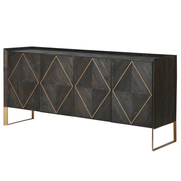 Finchley Sideboard – 4-Door Cabinet in Elm & Poplar with Copper Detailing, 192 cm