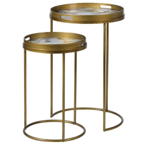Halycon Marble Side Tables with iron frame and tray marble effect top