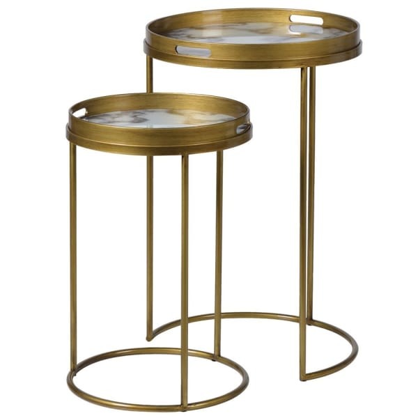 Halycon Gold side tables with removable marble-effect tray tops