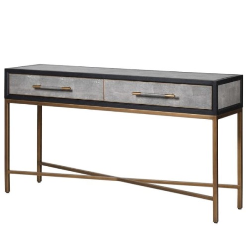 Enderby Console Table 150 cm – Grey Faux Shagreen, Dark Oak and Brass Details