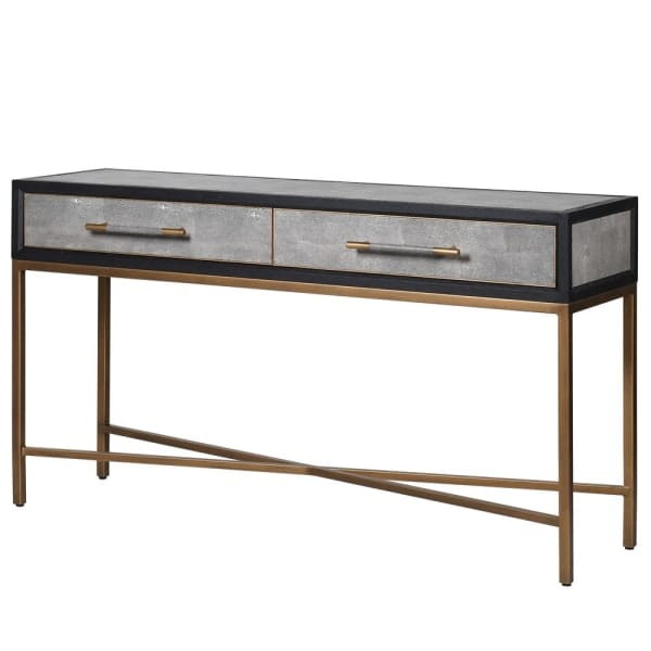 Enderby grey faux shagreen console table measuring 150 cm