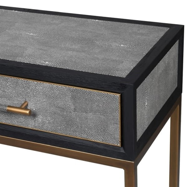 Enderby console crafted from faux shagreen, oak and iron