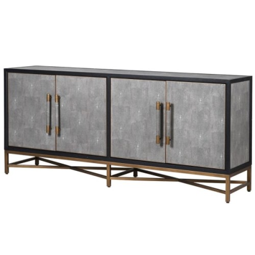 Enderby Grey Faux Shagreen Sideboard 193 cm – Dark Oak and Brass Base