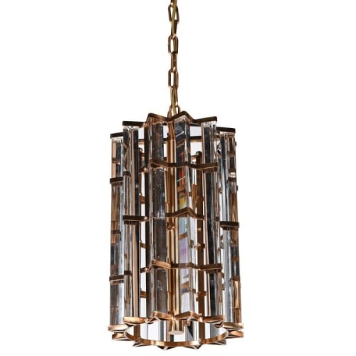 Cage 4-Light Chandelier in Gold-Bronze Iron with Glass Enclosure – 40 x 25 cm
