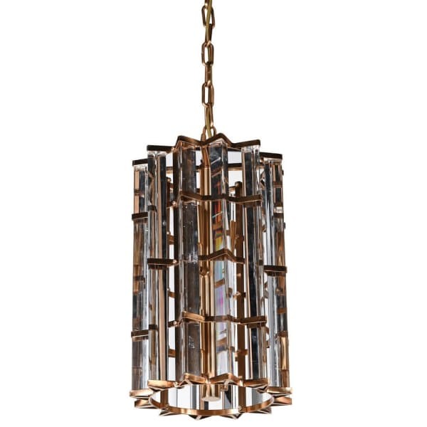 Cage 4-Light Chandelier in Gold-Bronze Iron with Glass Enclosure – 40 x 25 cm
